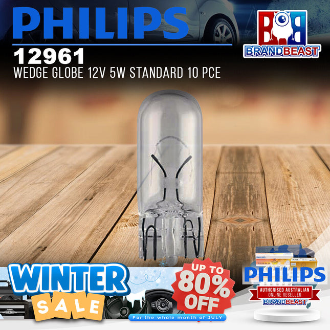 PHILIPS 12961 Wedge Globe 12V 5W Standard 10 Pce