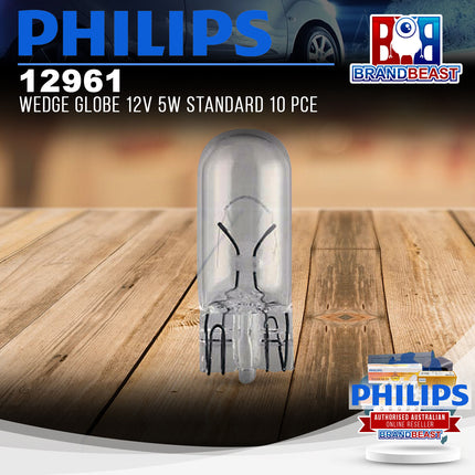 PHILIPS 12961 Wedge Globe 12V 5W Standard 10 Pce