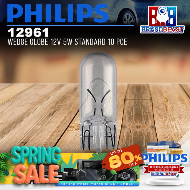 PHILIPS 12961 Wedge Globe 12V 5W Standard 10 Pce