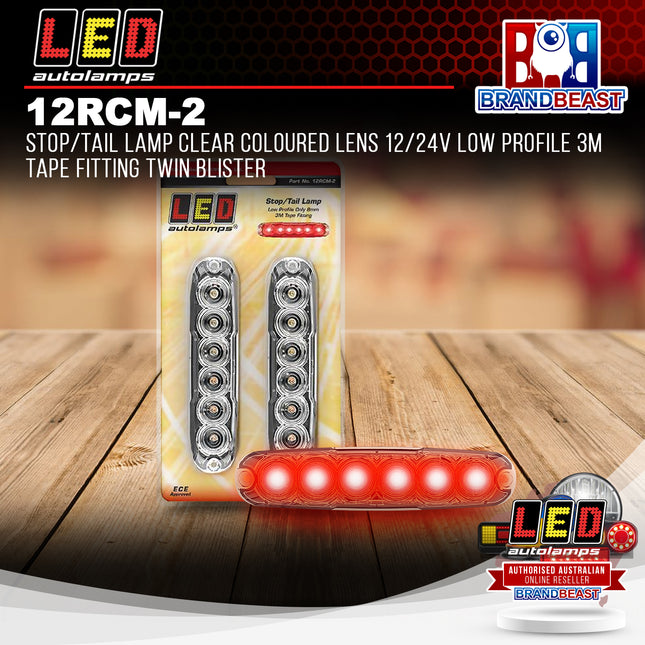 LED Autolamps 12RCM-2 Stop/Tail Lamp Clear Coloured Lens 12/24V Low Profile 3M