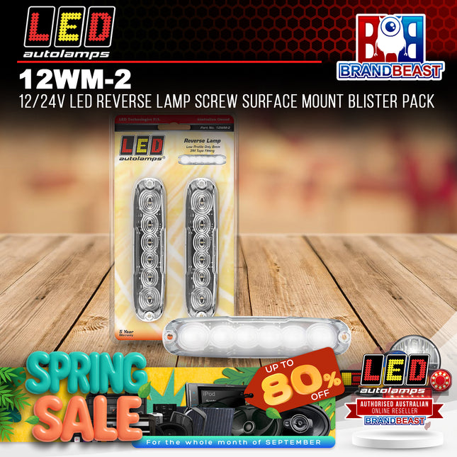 LED Autolamps 12WM-2 12/24V LED Reverse Lamp Screw Surface Mount Blister Pack