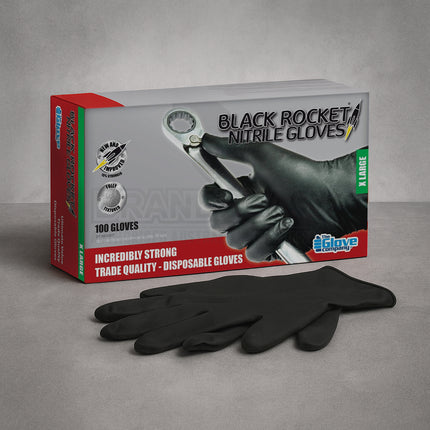 Rocket 130004 TGC Black Nitrile Gloves XL Industrial Strength 100 Pack