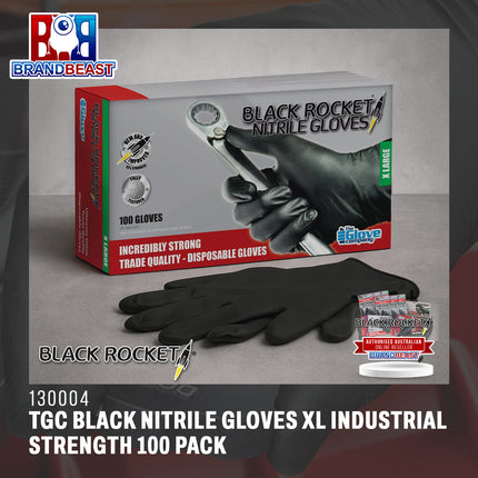 Rocket 130004 TGC Black Nitrile Gloves XL Industrial Strength 100 Pack