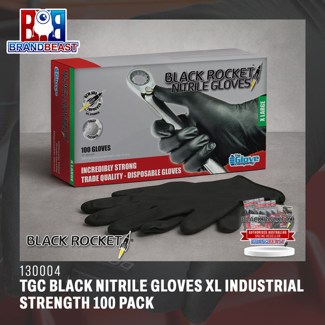 Rocket 130004 TGC Black Nitrile Gloves XL Industrial Strength 100 Pack