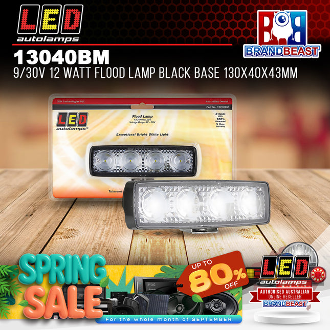 LED Autolamps 13040BM 9/30V 12 Watt Flood Lamp Black Base 130x40x43mm