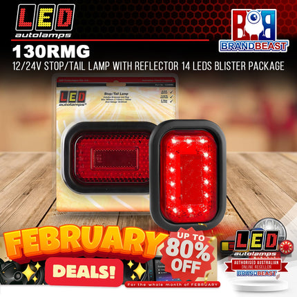 LED Autolamps 130RMG 12/24V Stop/Tail Lamp Reflector 14 LEDs Blister Package