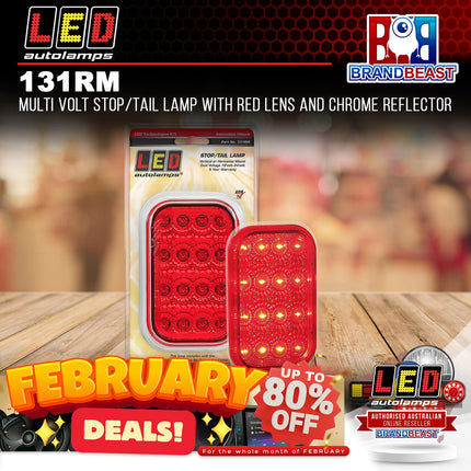 LED Autolamps 131RM Multi Volt Stop/Tail Lamp with Red Lens and Chrome Reflector