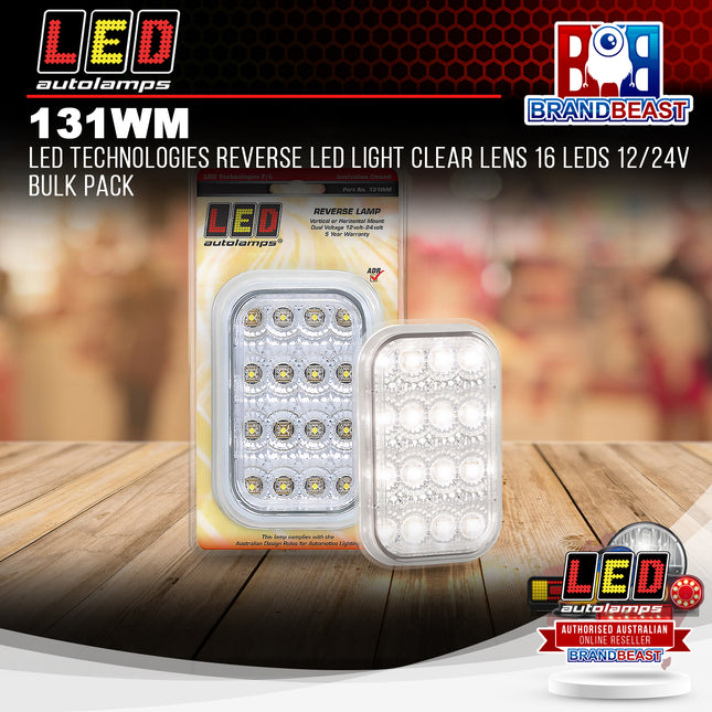 LED Autolamps 131WM LED Technologies Reverse LED Light Clear Lens 16 LEDs 12/24V