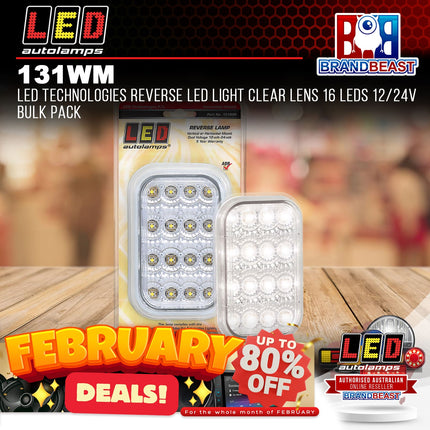 LED Autolamps 131WM LED Technologies Reverse LED Light Clear Lens 16 LEDs 12/24V