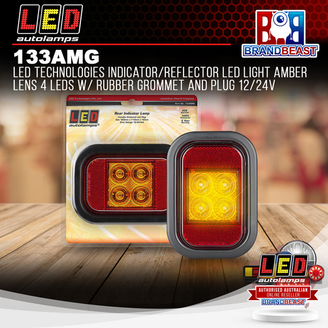 LED Autolamps 133AMG LED Indicator/Reflector LED Light Amber Lens 4 LEDs Rubber