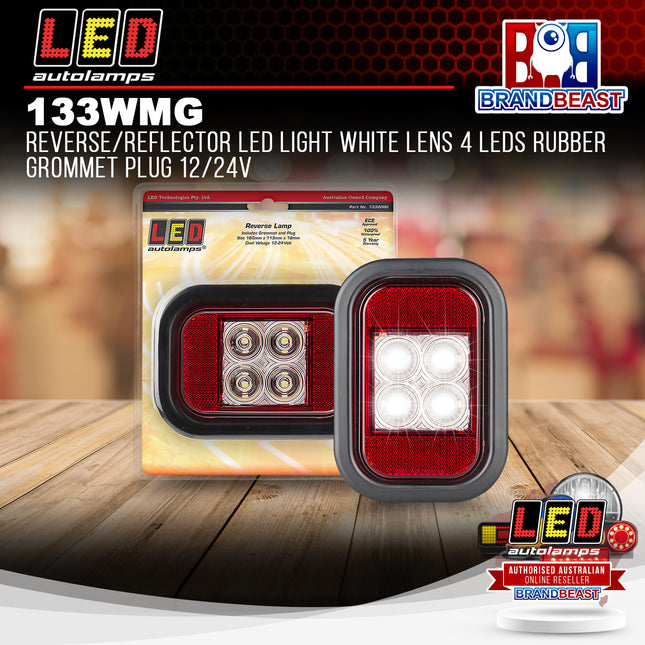 LED Autolamps 133WMG Reverse/Reflector LED Light White Lens 4LEDs Rubber Grommet