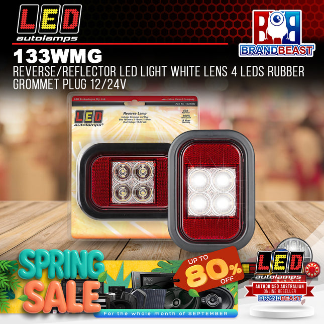 LED Autolamps 133WMG Reverse/Reflector LED Light White Lens 4LEDs Rubber Grommet