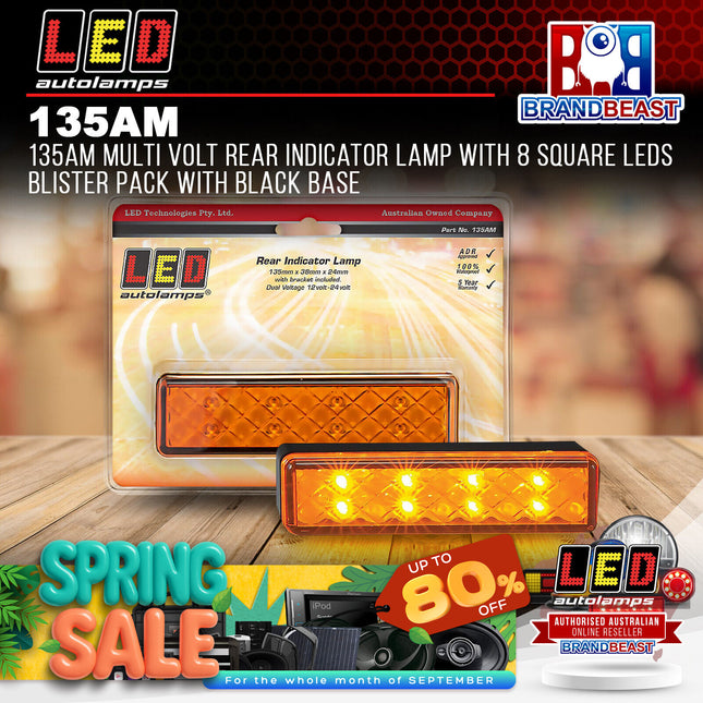 LED Autolamps 135AM MultiVolt Rear Indicator Lamp 8Square LED Blister Black Base