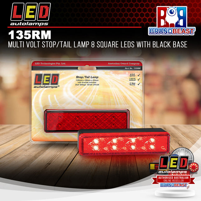 LED Autolamps 135RM Multi Volt Stop/Tail Lamp 8 Square LEDs With Black Base