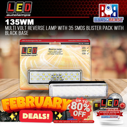 LED Autolamps 135WM Multi Volt Reverse Lamp With 35 SMDS Blister Pack Black Base