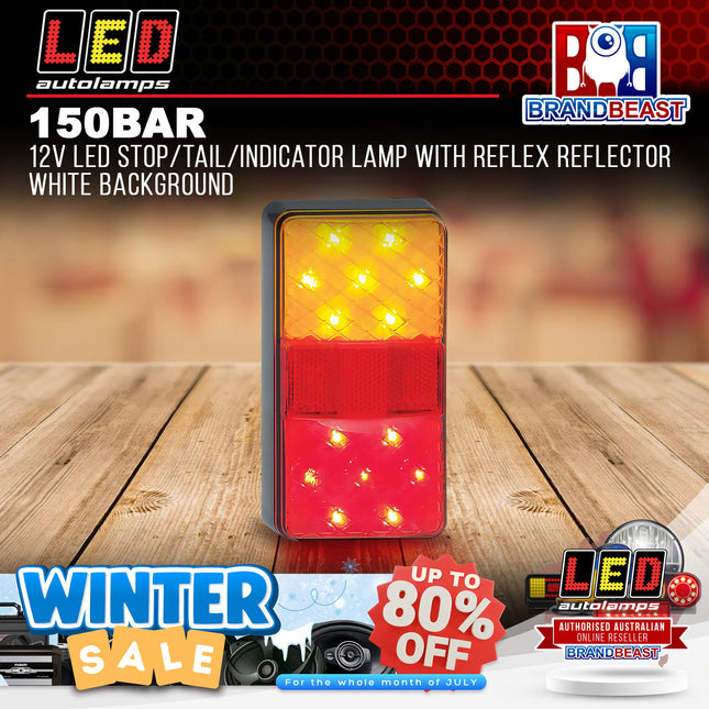 LED Autolamps 150BAR 12V LED Stop/Tail/Indicator Lamp with Reflex Reflector White Background