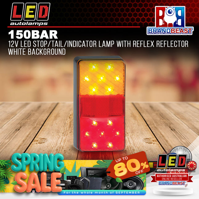 LED Autolamps 150BAR 12V LED Stop/Tail/Indicator Lamp with Reflex Reflector White Background