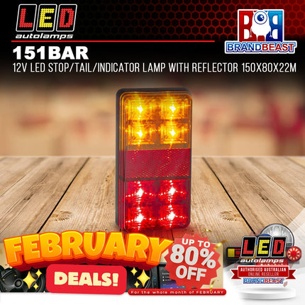 LED Autolamps 151BAR 12V LED Stop/Tail/Indicator Lamp With Reflector 150x80x22M