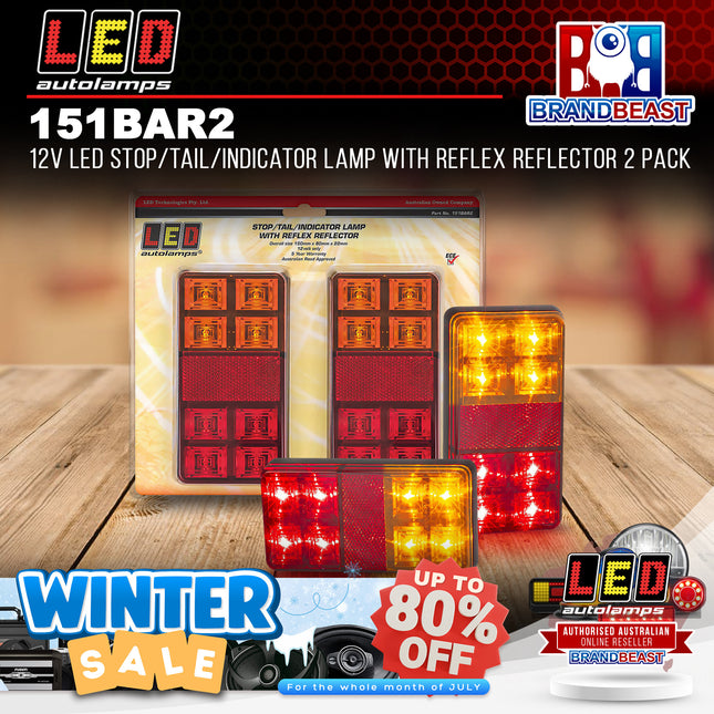 LED Autolamps 151BAR2 12V LED Stop/Tail/Indicator Lamp Reflex Reflector