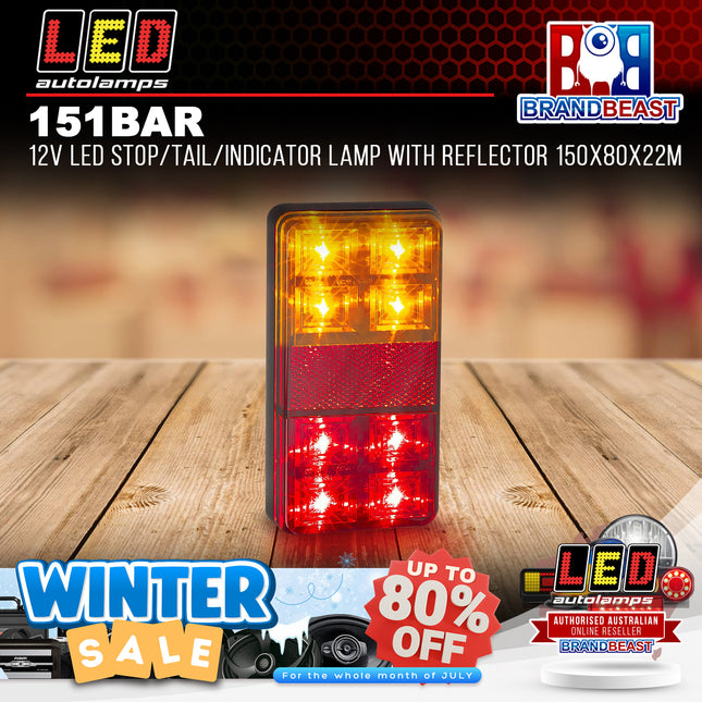 LED Autolamps 151BAR 12V LED Stop/Tail/Indicator Lamp With Reflector 150x80x22M
