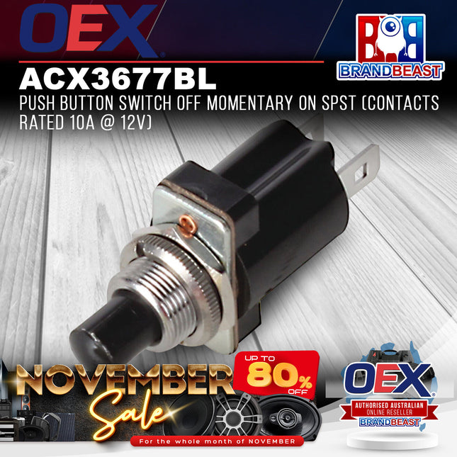 OEX ACX3677BL Push Button Switch Off Momentary On SPST (Contacts Rated 10A @ 12V