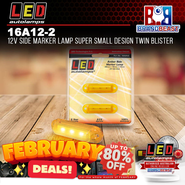 LED Autolamps 16A12-2 12V Side Marker Lamp Super Small Design Twin Blister