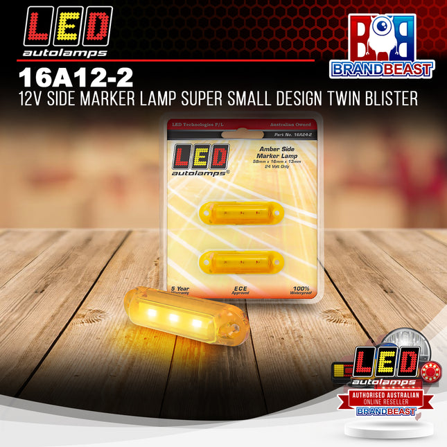 LED Autolamps 16A12-2 12V Side Marker Lamp Super Small Design Twin Blister