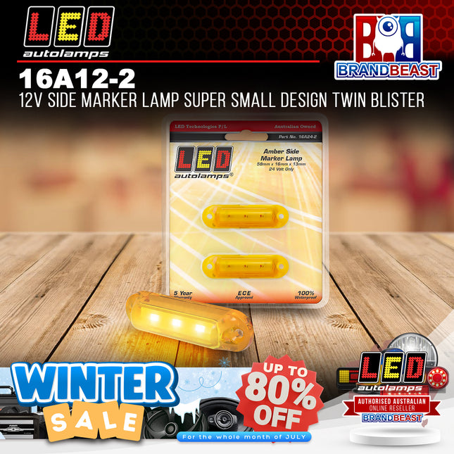 LED Autolamps 16A12-2 12V Side Marker Lamp Super Small Design Twin Blister