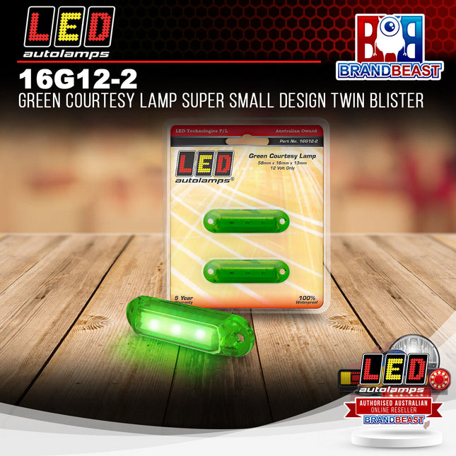 LED Autolamps 16G12-2 Green Courtesy Lamp Super Small Design Twin Blister