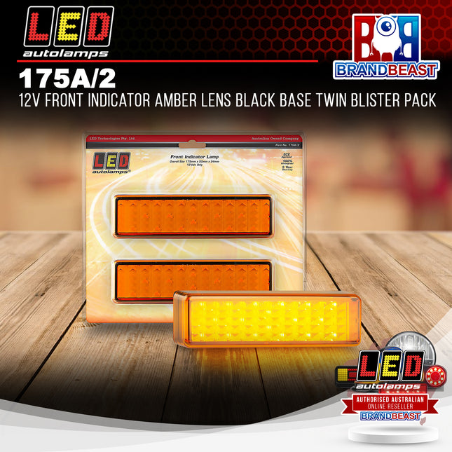 LED Autolamps 175A/2 12V Front Indicator Amber Lens Black Base Twin Blister Pack