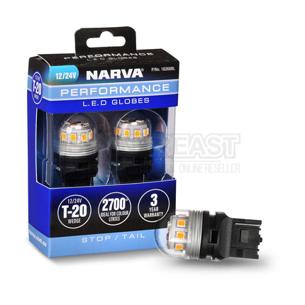 NARVA 18268BL 12V Gen III LED T20 W21/5W Wedge Globes 2 Pack