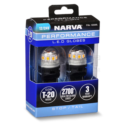 NARVA 18268BL 12V Gen III LED T20 W21/5W Wedge Globes 2 Pack