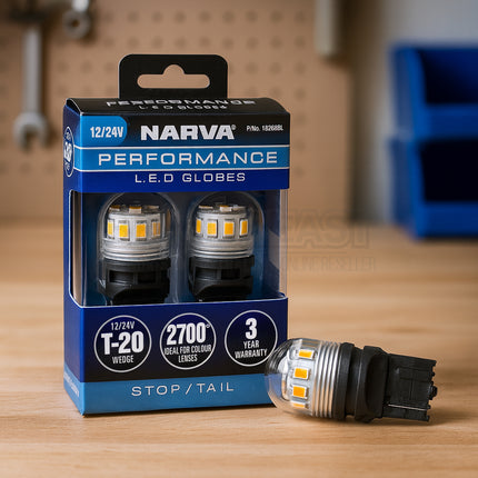 NARVA 18268BL 12V Gen III LED T20 W21/5W Wedge Globes 2 Pack