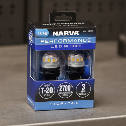 NARVA 18268BL 12V Gen III LED T20 W21/5W Wedge Globes 2 Pack