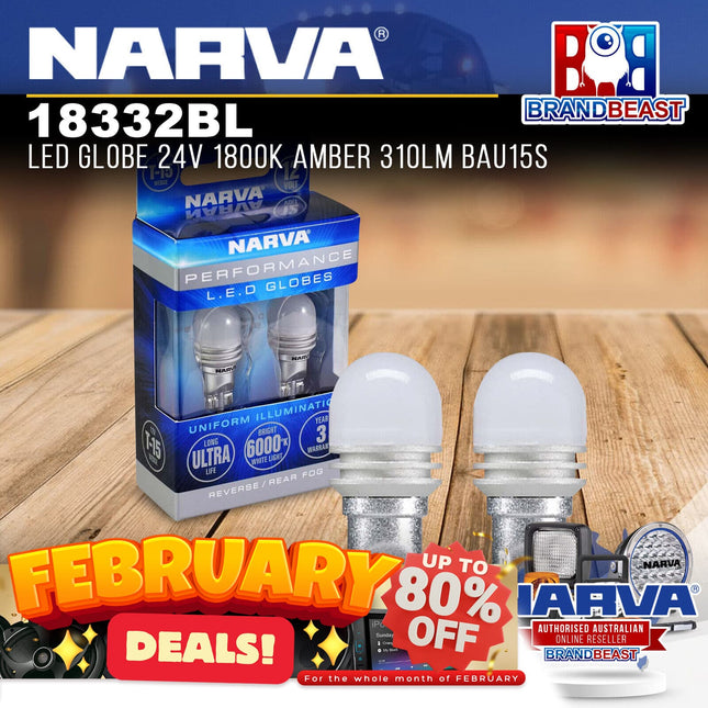 Narva 18332BL 24V BAU15S Indicator LED Globes 1800K Amber