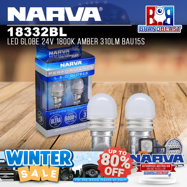Narva 18332BL 24V BAU15S Indicator LED Globes 1800K Amber