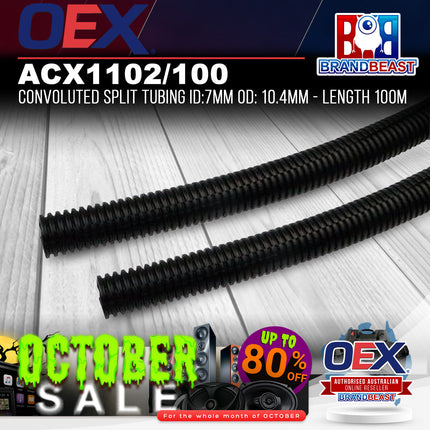 OEX ACX1102/100 Convoluted Split Tubing ID:7mm OD: 10.4mm - Length 100m