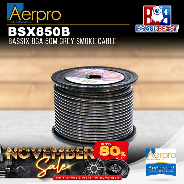Aerpro BSX850B Bassix 8GA 50m Grey Smoke Cable