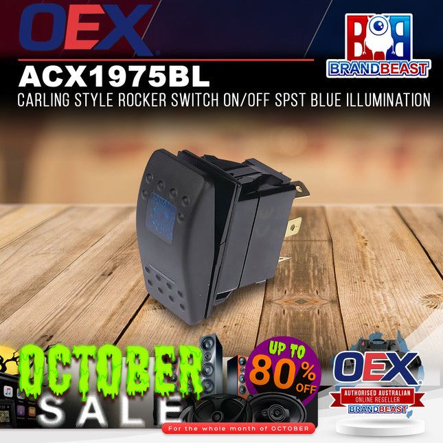 OEX ACX1975BL Carling Style Rocker Switch On/Off SPST Blue Illumination