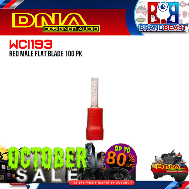 DNA WCI193 2.3mm Red Male Spade Crimp Terminals - 100 Pieces