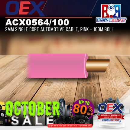 OEX ACX0564/100 2mm Single Core Automotive Cable, Pink - 100m Roll