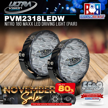 Ultra Vision Lighting PVM2318LEDW4/PR NITRO 180 Maxx LED Driving Light (Pair) - 4500K & Black