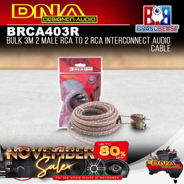 DNA BRCA403R Bulk 3M 2 Male RCA - 2 RCA Interconnect Audio Cable - Red