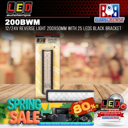 LED Autolamps 200BWM 12/24V Reverse Light 200x50mm With 25 LEDs Black Bracket