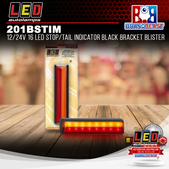 LED Autolamps 201BSTIM 12/24V 16 LED Stop/Tail Indicator Black Bracket Blister