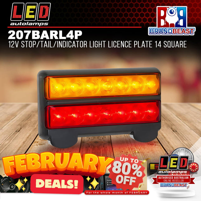 LED Autolamps 207BARL4P 12V Stop/Tail/Indicator Light Licence Plate 14 Square