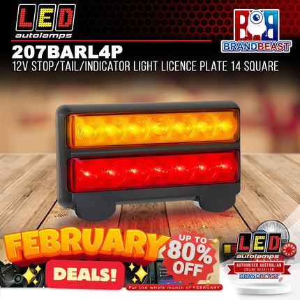 LED Autolamps 207BARL4P 12V Stop/Tail/Indicator Light Licence Plate 14 Square