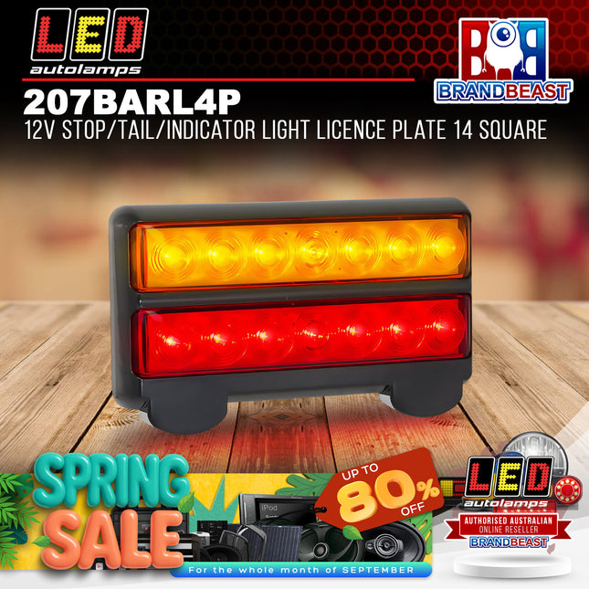 LED Autolamps 207BARL4P 12V Stop/Tail/Indicator Light Licence Plate 14 Square