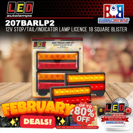 LED Autolamps 207BARLP2 12V Stop/Tail/Indicator Lamp Licence 18 Square Blister