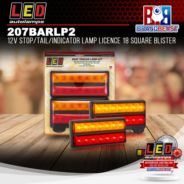 LED Autolamps 207BARLP2 12V Stop/Tail/Indicator Lamp Licence 18 Square Blister